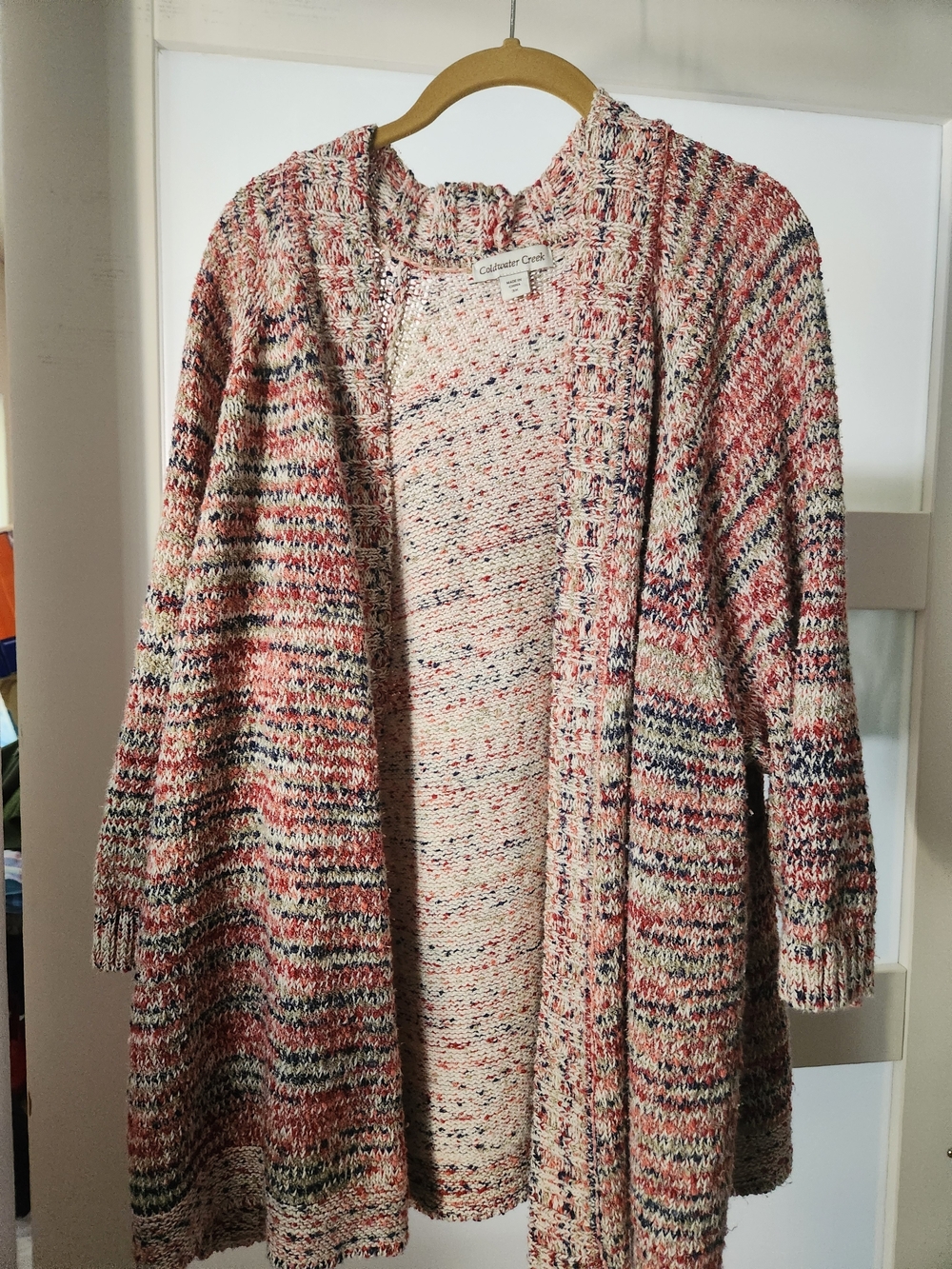 Coldwater Creek Multicolor Open-Front Knit Cardigan - Pink, Blue, Cream